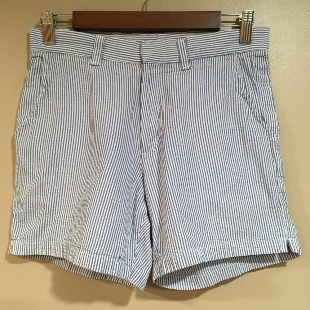 American Apparel Seersucker Shorts Womens 28 Blue White Striped Coastal Preppy
